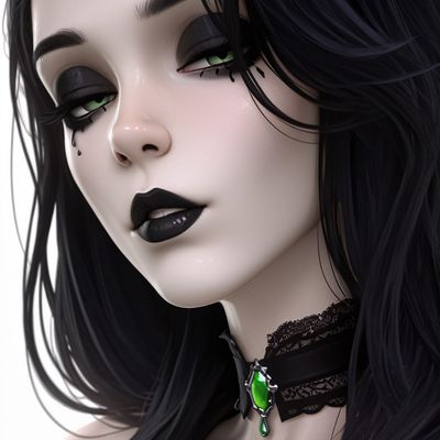 Gothic Beauty with Black Hair and Makeup