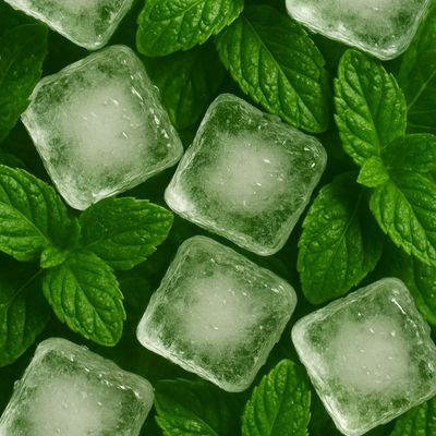 Ice Cubes Amid Fresh Mint Leaves