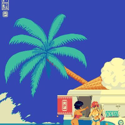 Beach Scene with Palm Tree