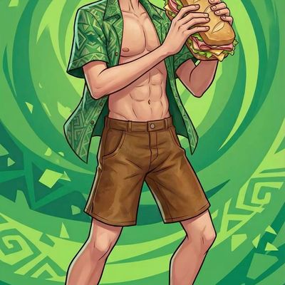Shaggy from Scooby-Doo with Sandwich man sandwich muscular brown shorts green shirt