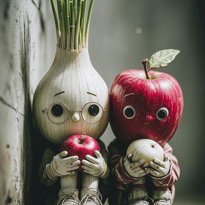 Futuristic Onion and Apple Characters futuristic onion apple characters expressive