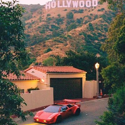 Hollywood Sign and Red Car