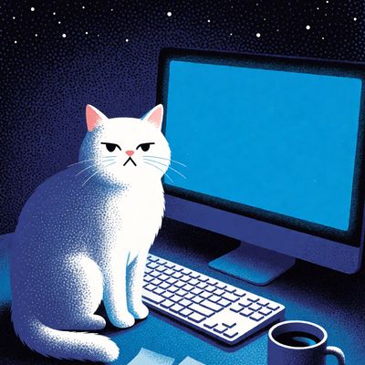 White Cat Typing on Computer