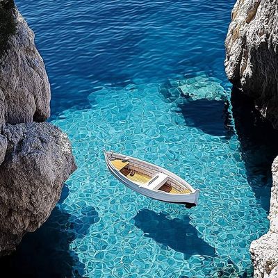 Serene Cove with Rowboat