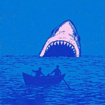 Giant Shark Pursuing Rowboat