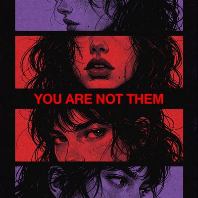 You Are Not Them portrait close-up red purple mystery