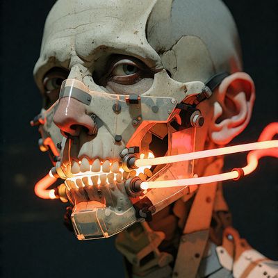 Mechanical Skull with Glowing Pipes