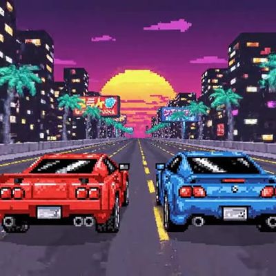 Pixelated racing scene