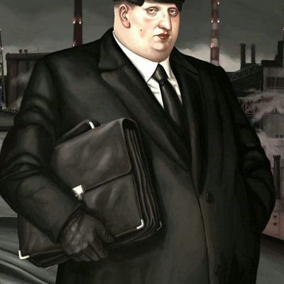Fat Man in Suit Holding Briefcase