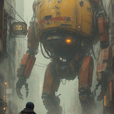 Giant Robot in Foggy Alley