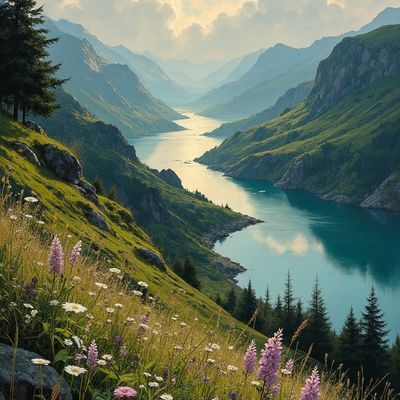 Mountain Lake Serenity landscape painting oil realism nature