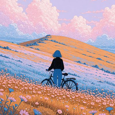 Pastoral Journey woman traditional art painting canvas color