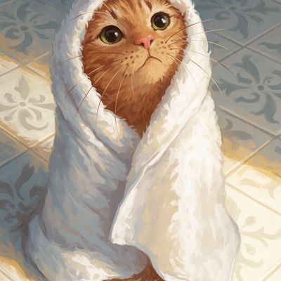 Cat Wrapped in Towel cat animal pet bathrobe towel