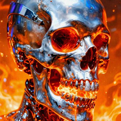 Fire Skull cyberpunk android robot ai implants
