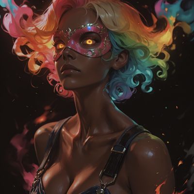 Rainbow Masked Figure woman painting contemporaryart color conceptart