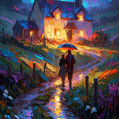 Rainy Romance woman man couple umbrella rain