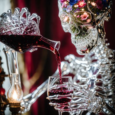 Chrome Skeleton Pouring Wine skeleton chrome wine glass pouring