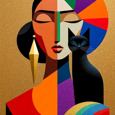Abstract Woman and Cat