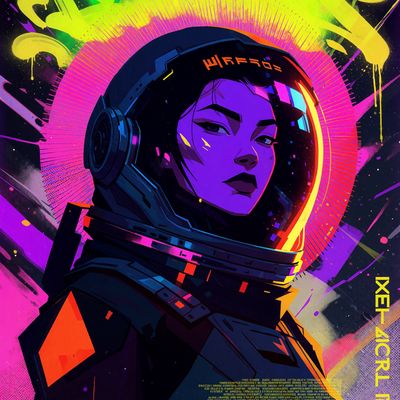Neon Astronaut woman cyberpunk neon futuristic space
