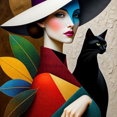 Colorful Woman with Cat