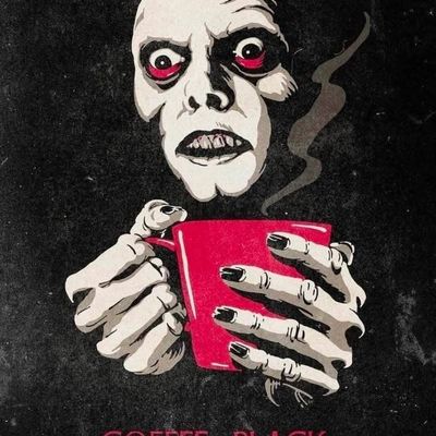 Creepy Skeleton Drinking Coffee