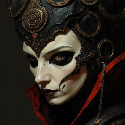 Steampunk Warrior woman traditional art painting canvas color