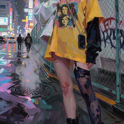 Grunge woman cyberpunk neon nightcity cyberfuture