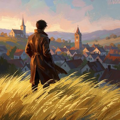 Golden Fields Overlooking a Village