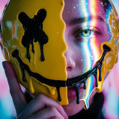 Masked Neon woman mask paint neon colorful