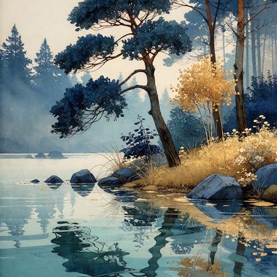 Serene Lake traditional art painting canvas oil watercolour