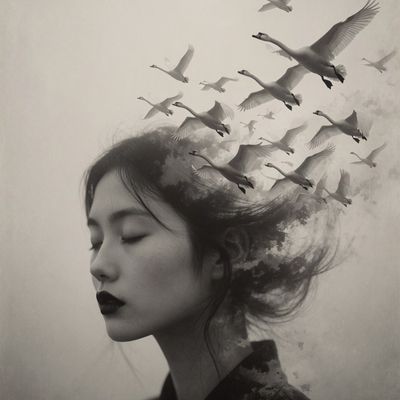 Swan Dreams portrait swans surrealism hair dreams
