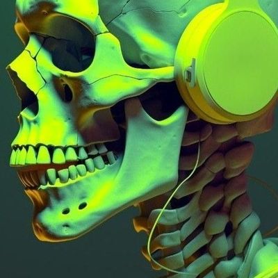 Skull with Neon Headphones