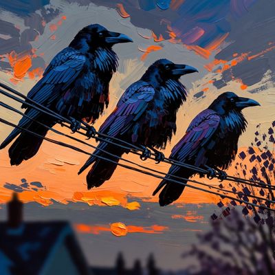 Crows at Sunset paint oil contemporaryart composition color