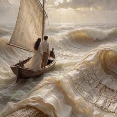 Sailing Through Waves woman traditional art painting canvas oil