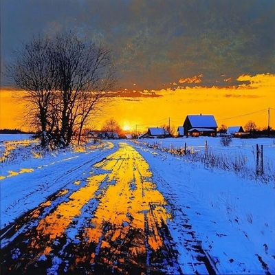 Snowy Path at Sunset