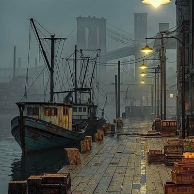 Foggy Harbor paint canvas oil watercolour sketch