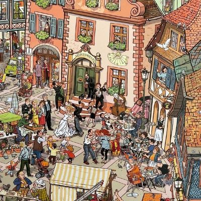 Vintage Market Scene traditional art painting canvas color oil