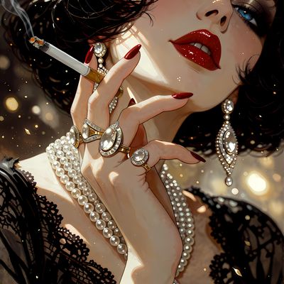 Glamourous Smoker woman traditional art painting canvas color