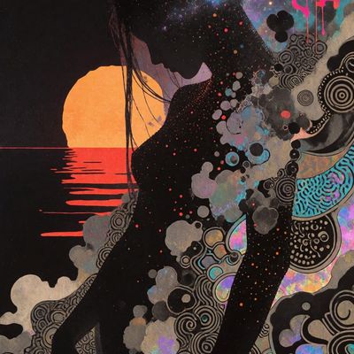 Silhouette Moon woman abstract illustration contemporaryart ink
