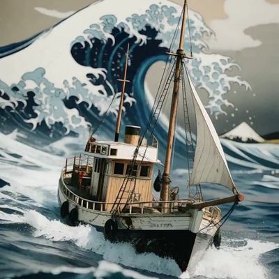 Sailboat Storm toy traditional art painting canvas oil