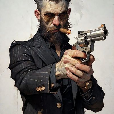 Mercenary cyberpunk mercenary gun smoke sunglasses