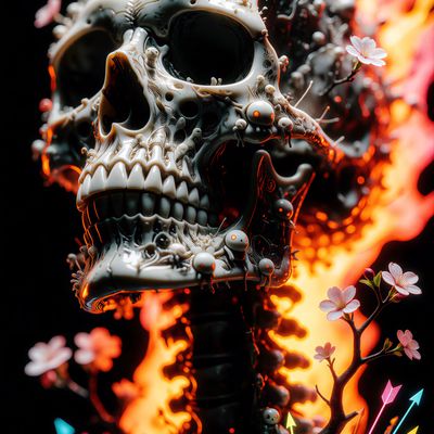 Flaming Skull skull fire flowers abstract contemporaryart